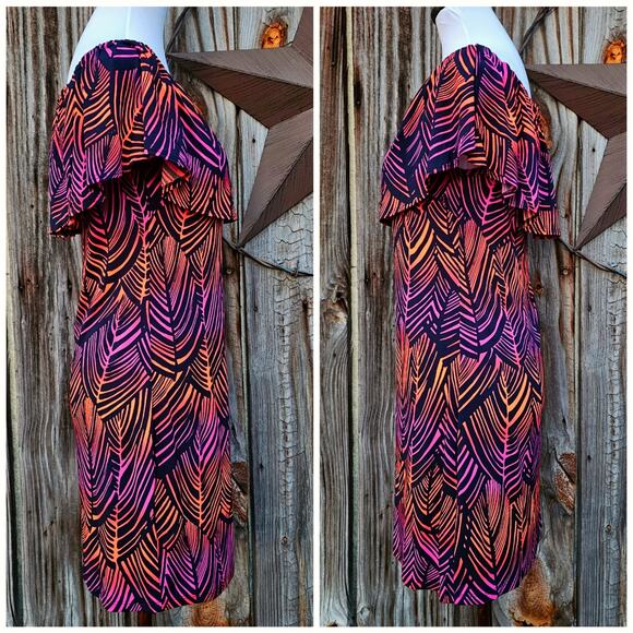 Off Shoulder Dress Trina Turk Merci Size S Navy Neon Orange Purple Print Ruffle - Picture 4 of 9